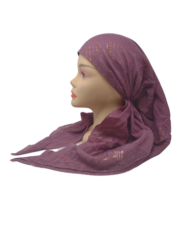 SG CS-03EG Eggplant Golden Lurex Stripes Cotton Adjustable Pre-Tied Bandanna myselflingerie.com